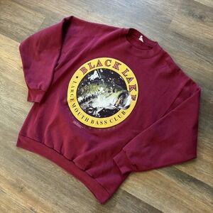 VTG Black Lake Largemouth Bass Club Maroon Crewneck Sz L Sun Sportswear‎ 90s
